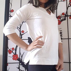 White Pima Cotton Tunic, 3/4-Sleeve Splitneck NWOT